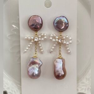 E41-High Quality Flameball, Coin And Baby Pearl Bow Earrings
